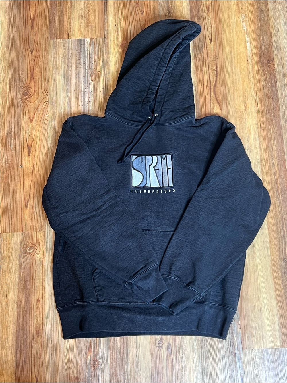 Supreme Black Crewneck Hoodie with Embroidered Logo